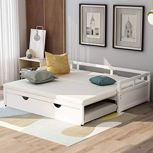 Velvet Daybed with Storage Drawers and Striped Headboard Design
