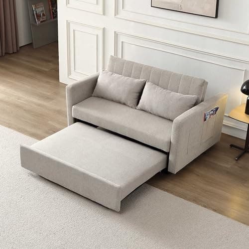 Light Grey Convertible Futon Sofa Bed with Side Pocket