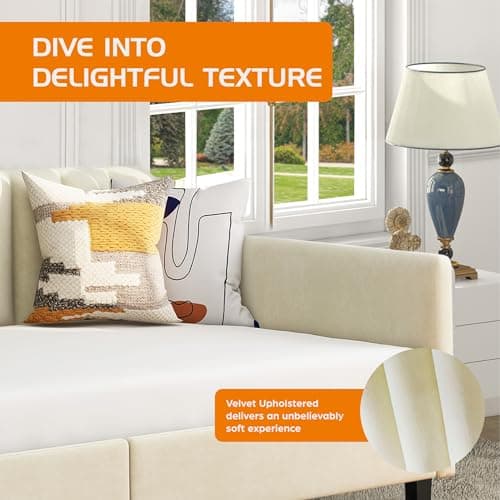 LifeSky Twin Velvet Tufted Daybed - Beige Upholstered Frame for Living Room