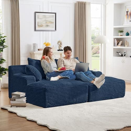 Oversized Chaise Lounge Chair Army Green for Living Room with 3 Pillows and Comfy Fluffy Couch, Modern Deep Seat Sofa No Assembly Needed, 50"W Upholstered Corduroy Couch Single Sleeper