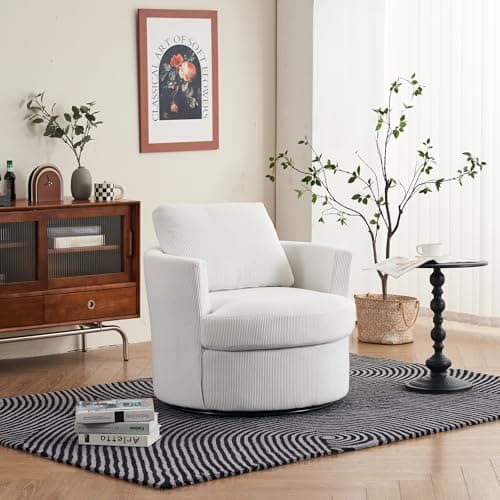 Beige 360 Swivel Corduroy Chair for Living Room, Nursery & Leisure