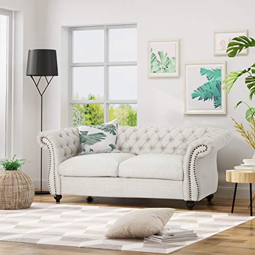 Christopher Knight Home Traditional Chesterfield Loveseat Sofa, Beige & Dark Brown