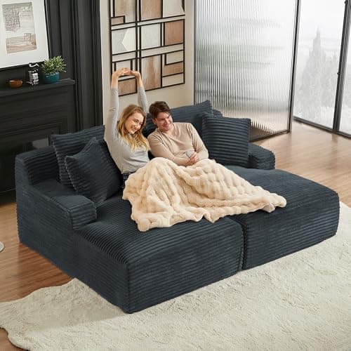 79" Dark Grey Corduroy Oversized Chaise Lounge Couch for Living Room