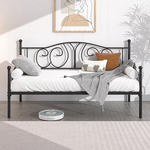 Metal Daybed Frame with Classic Headboard, Twin Size, Black