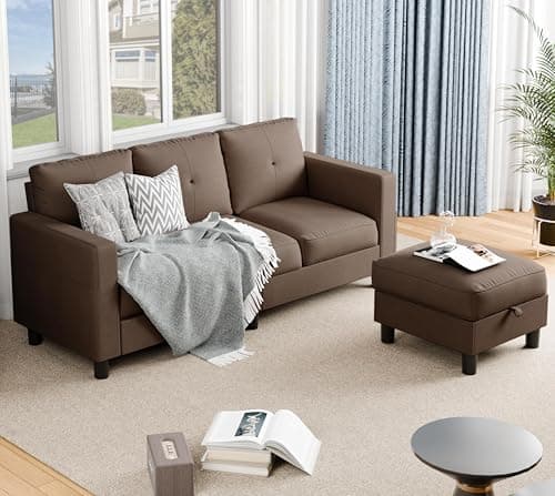 JAMFLY Brown L-Shaped Sectional with Storage for Small Spaces
