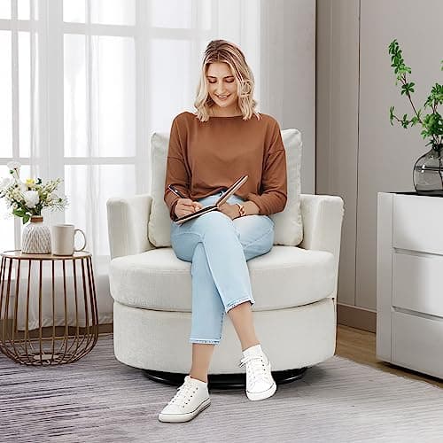 Modern Swivel Barrel Chair for Living Room - Beige