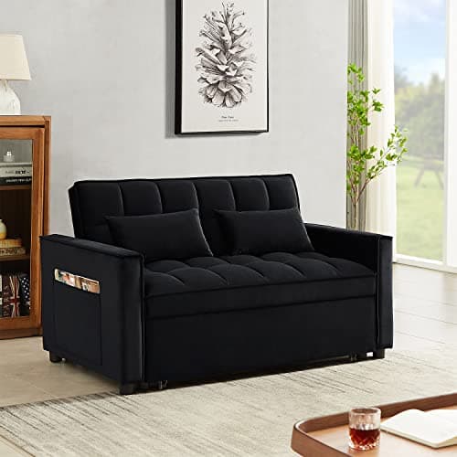 Modern Velvet Sleeper Sofa Bed with Pull Out Bed - Small Love seat Sofa Bed for Small Space