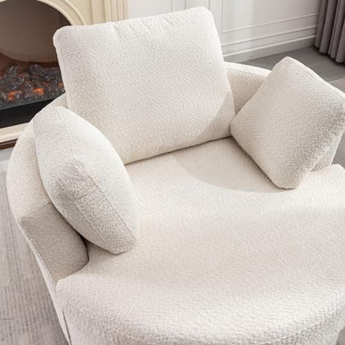 Beige Boucle Oversized Swivel Chair and Half Sofa for Living Room