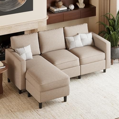 JAMFLY L-Shaped Couch for Living Room, Dark Grey Reversible Chaise
