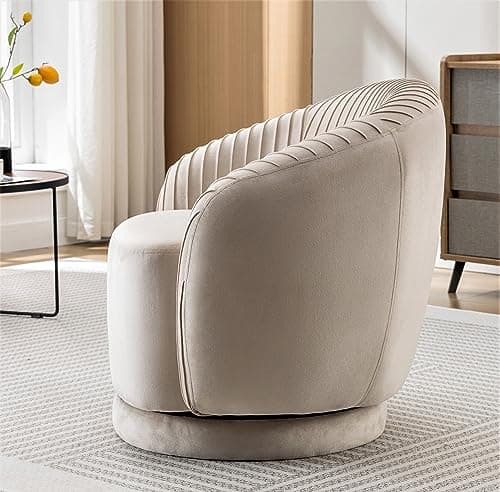 Elegant Ivory Barrel Swivel Chair with Velvet Upholstery and Smooth 360° Rotation