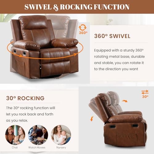 Swivel Rocker Massage Chair for Adults with Heat and Vibration