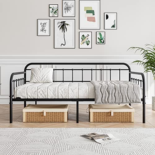 JURMERRY Black Metal Daybed Frame with Steel Slats Twin Size Furniture