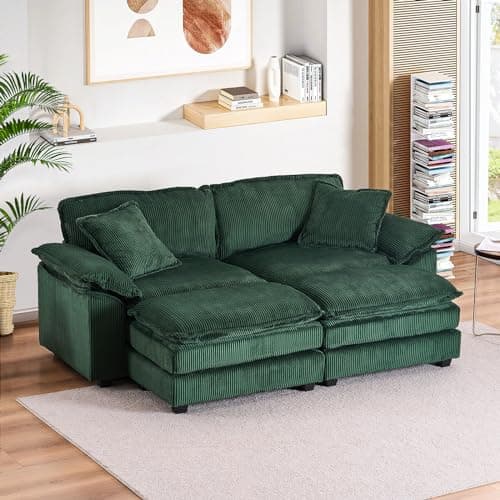 Modern Corduroy L Shaped Sectional Sofa Couch with Chaise and Ottoman