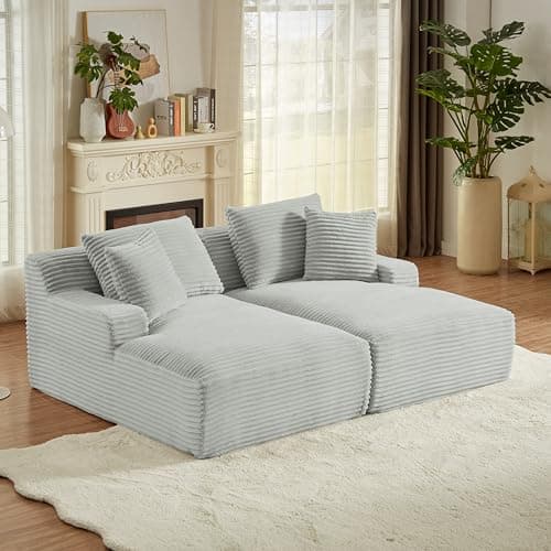 8 Foot Oversized Boneless Chaise Lounge Sofa, Modern Compressed Corduroy Living Room Couch