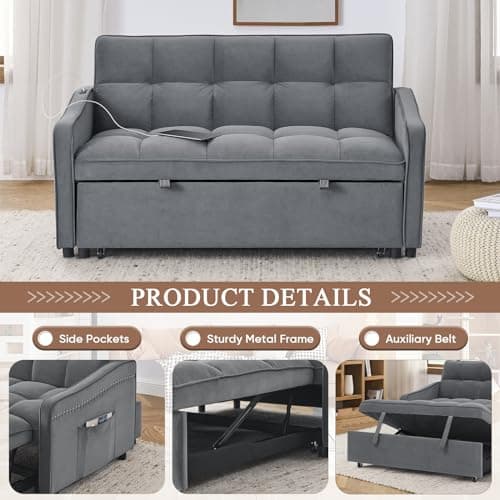 Convertible Sleeper Sofa Bed with USB&Type-C Charging Ports