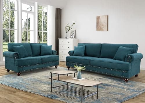 Comfy Sofa Couch Set: 2-Piece Living Room Furniture Set with Loveseat and 3-Seater Sofa (White)