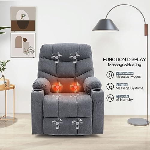 Power Lift Recliner with Massage for Elderly, Blue Grey
