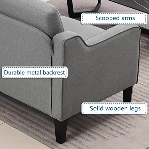 VINGLI Mid Century Modern Light Grey Loveseat Sofa for Small Spaces