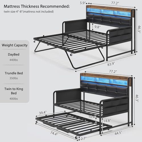 Viagdo Twin Daybed with Charging Station and Storage, Black