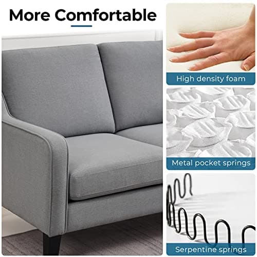 VINGLI Mid Century Modern Light Grey Loveseat Sofa for Small Spaces