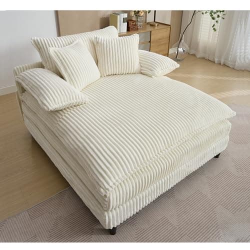 Oversized Blue Gray 55" Chaise Lounger with Chenille Fabric & Charging Station