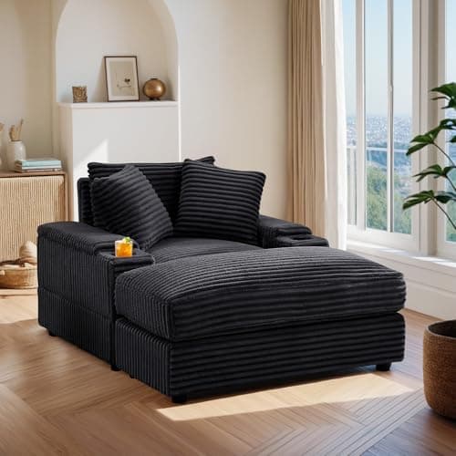 Oversized Chaise Lounge Chair with Ottoman and Storage for Living Room or Office (Grey)