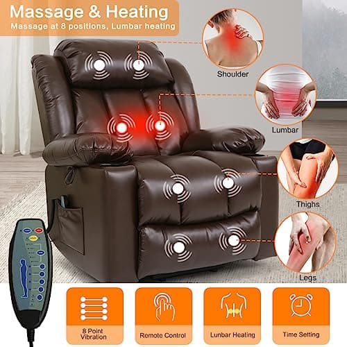 PARKOL Power Lift Recliner Chair with Massage & Heat (Brown)