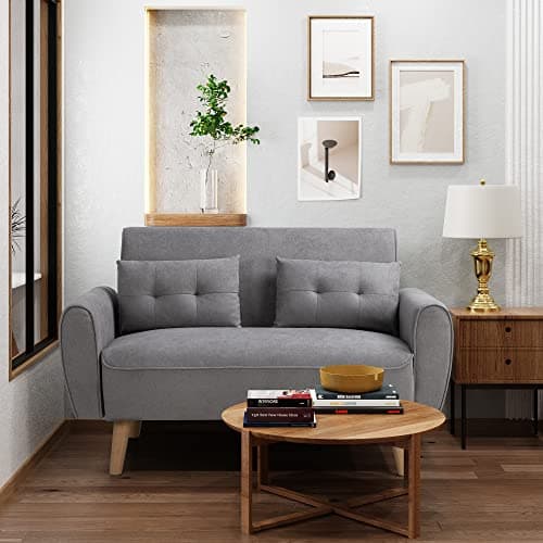 Shintenchi Dark Grey Mid Century Fabric 2-Seat Loveseat Sofa