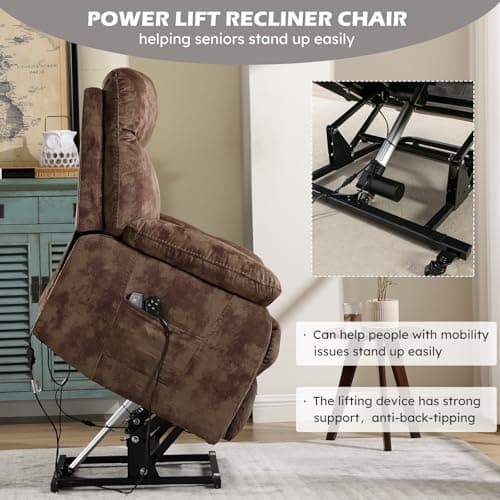 CANMOV Dual Motor Power Lift Recliner with Massage & Heat, Brown