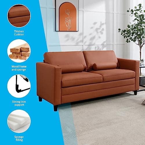 Convertible Queen Size Sleeper Sofa with Anti-Scratch Leather - Cognac