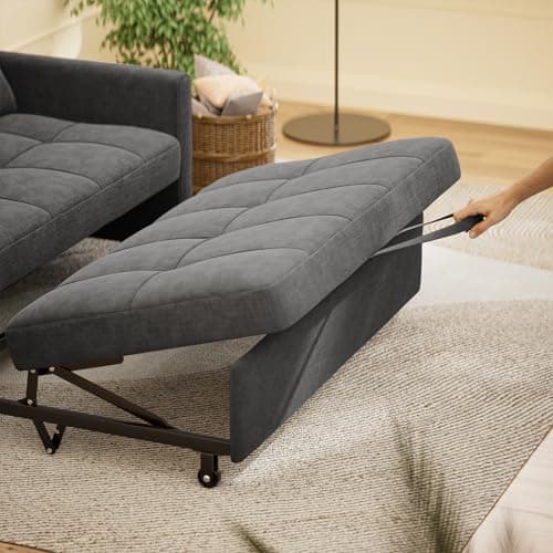 Gizoon 3-in-1 Loveseat Sleeper Sofa Bed with Pull-Out Couch, Linen Fabric, Dark Grey, for Living Room & Apartment