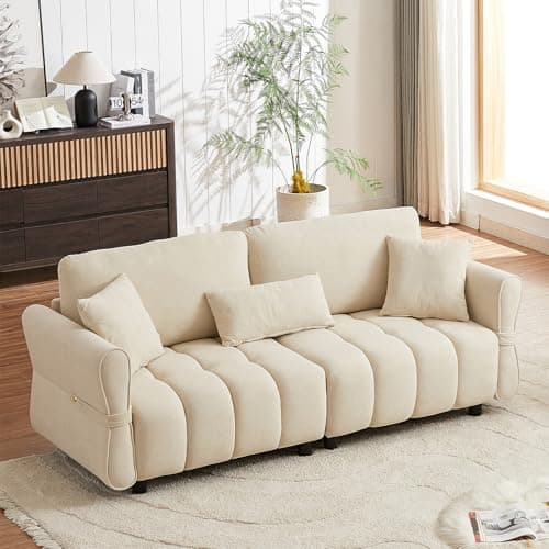 Black 3-Seater Mid Century Chenille Couch with Tufted Design & 3 Pillows