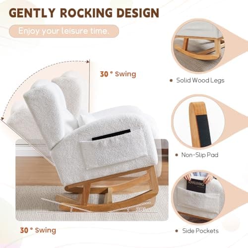 Upholstered Boucle Glider Rocking Chair for Nursery and Baby Room