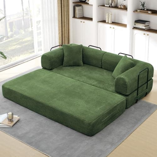 JEEOHEY Convertible Sofa Bed, Queen Size Memory Foam Couch for Living Room & Bedroom, Black