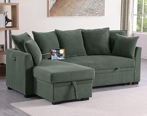 Eafurn 4-in-1 L-Shaped Sectional with Pullout Bed and USB Ports