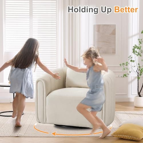 Beige ANJ Swivel Barrel Chair, Comfy Living Room Accent (Completely Assembled)