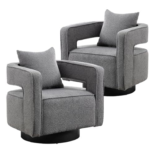 Black 360 Degree Swivel Teddy Accent Chair with Pillow