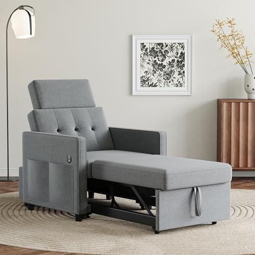 LIKIMIO 3-in-1 Sleeper Sofa Chair Bed, Dark Greyadjustable backrest_linenfabric