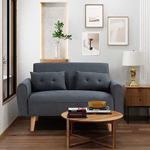Shintenchi Dark Grey Mid Century Fabric 2-Seat Loveseat Sofa