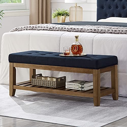 24KF Large Rectangular Upholstered Linen Tufted Ottoman Benchmark
