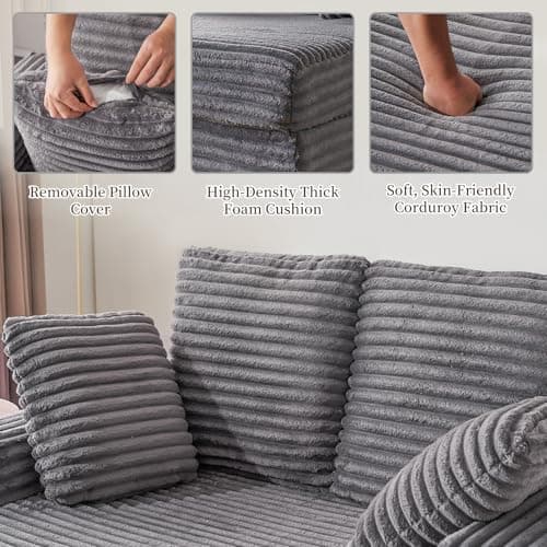 Furnimart 58 Inch Fluffy Corduroy Sleeper Chaise Lounge, Gray