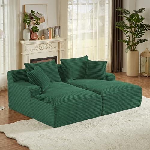 8 Foot Oversized Boneless Chaise Lounge Sofa, Modern Compressed Corduroy Living Room Couch