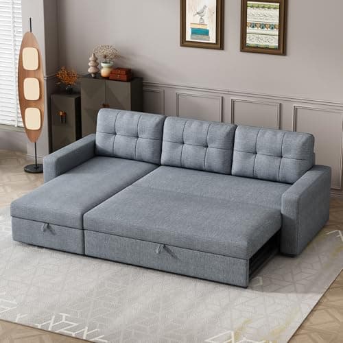 L-Shape Reversible Sleeper Sofa Bed with Storage & Removable Cushions