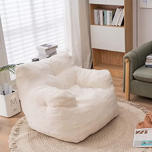 Ultra Soft Beanbag Chair, Teddy Fabric Sofa for Adults & Kids, Chocolate