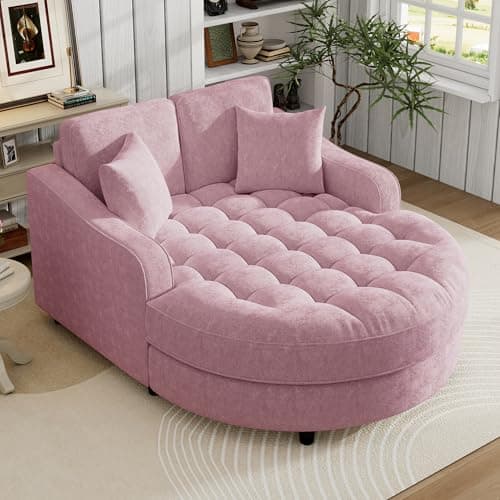 Blue-gray 55" Oversized Chaise Lounger with Chenille Fabric, Pillows, Charge Station & Cup Holders