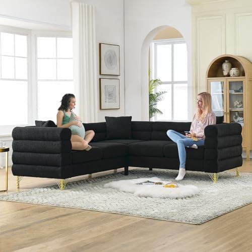 Oversize L Shaped Corner Sofa Couch in Teddy Bouclé Cloud Fabric