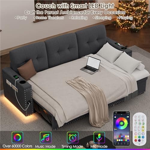 HIFIT 87" L-Shaped Sleeper Sofa Bed with LED Light, Grey