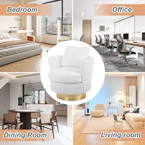 White 360 Degree Comfy Teddy Fabric Swivel Chair for Living & Bedroom