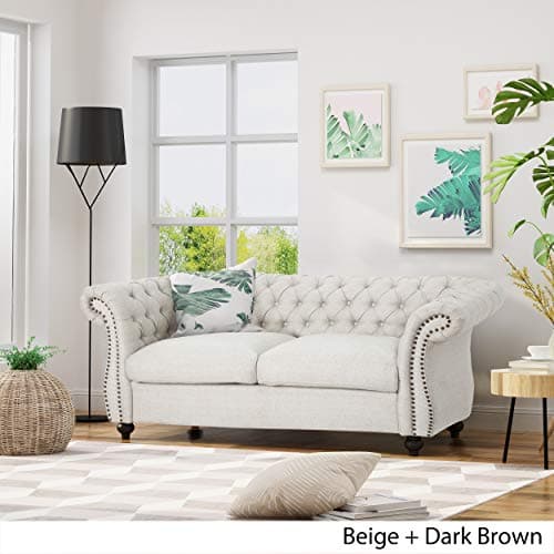 Christopher Knight Home Traditional Chesterfield Loveseat Sofa, Beige & Dark Brown