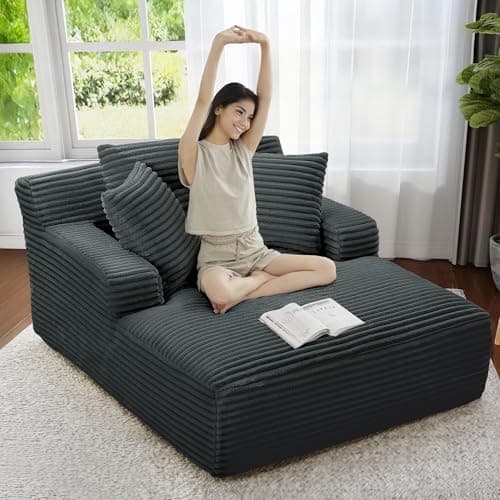 79" Dark Grey Corduroy Oversized Chaise Lounge Couch for Living Room